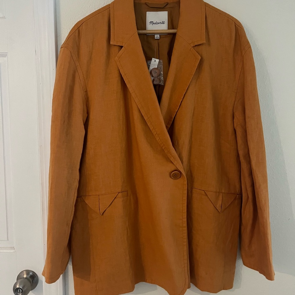 Madewell Rust Orange Linen Blend Blazer
